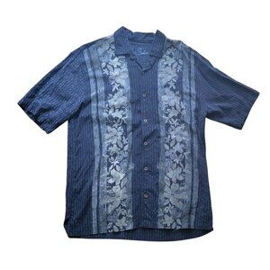 Tommy Bahama Shirt Floral Hawaiian Tencel Lyocell Cotton Blue Large Summer